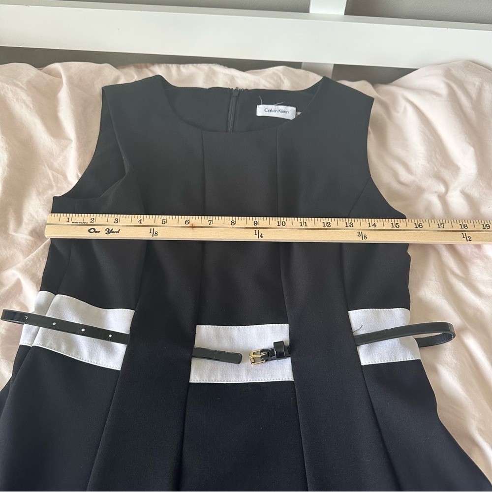 Calvin Klein Black&White Fit&Flare Dress Sleeveless Belted Knee Length Women 8P - Picture 6 of 13